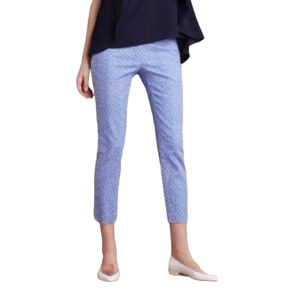 Anthropologie Cartonnier Blue Charlie Trouser Shell Print Ankle Crop Pants Sz 8 - Picture 2 of 12